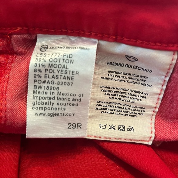 AG Farrah High Rise Ankle Skinny Stretch Sateen Jeans in Red Size 29 - Picture 9 of 11